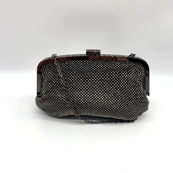 I.N.C. International Concepts Patsy Pewter Diamond Mesh Frame Clutch- NWT - Picture 4 of 12